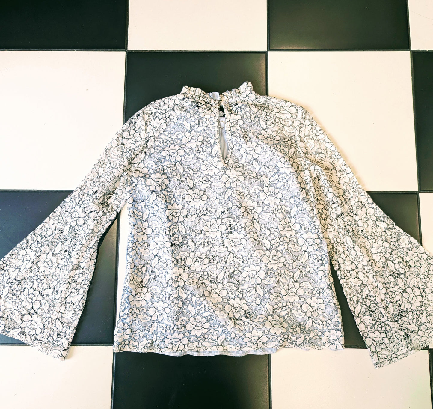 HAIL MARY Baby Blue Bell & White Sleeve Top - Size 10