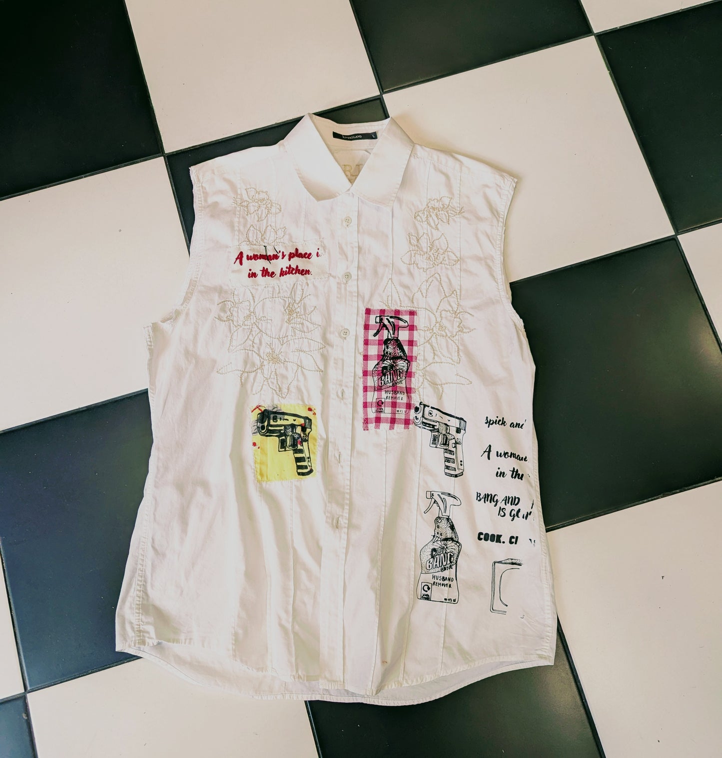 HUSBAND REMOVER White Sleeveless Button Up Shirt - Size L
