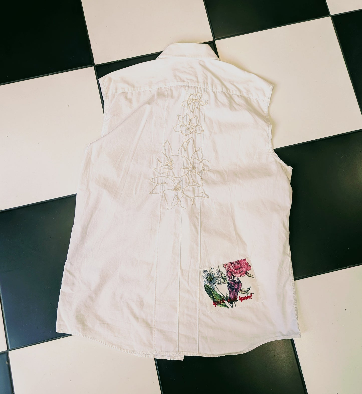 HUSBAND REMOVER White Sleeveless Button Up Shirt - Size L