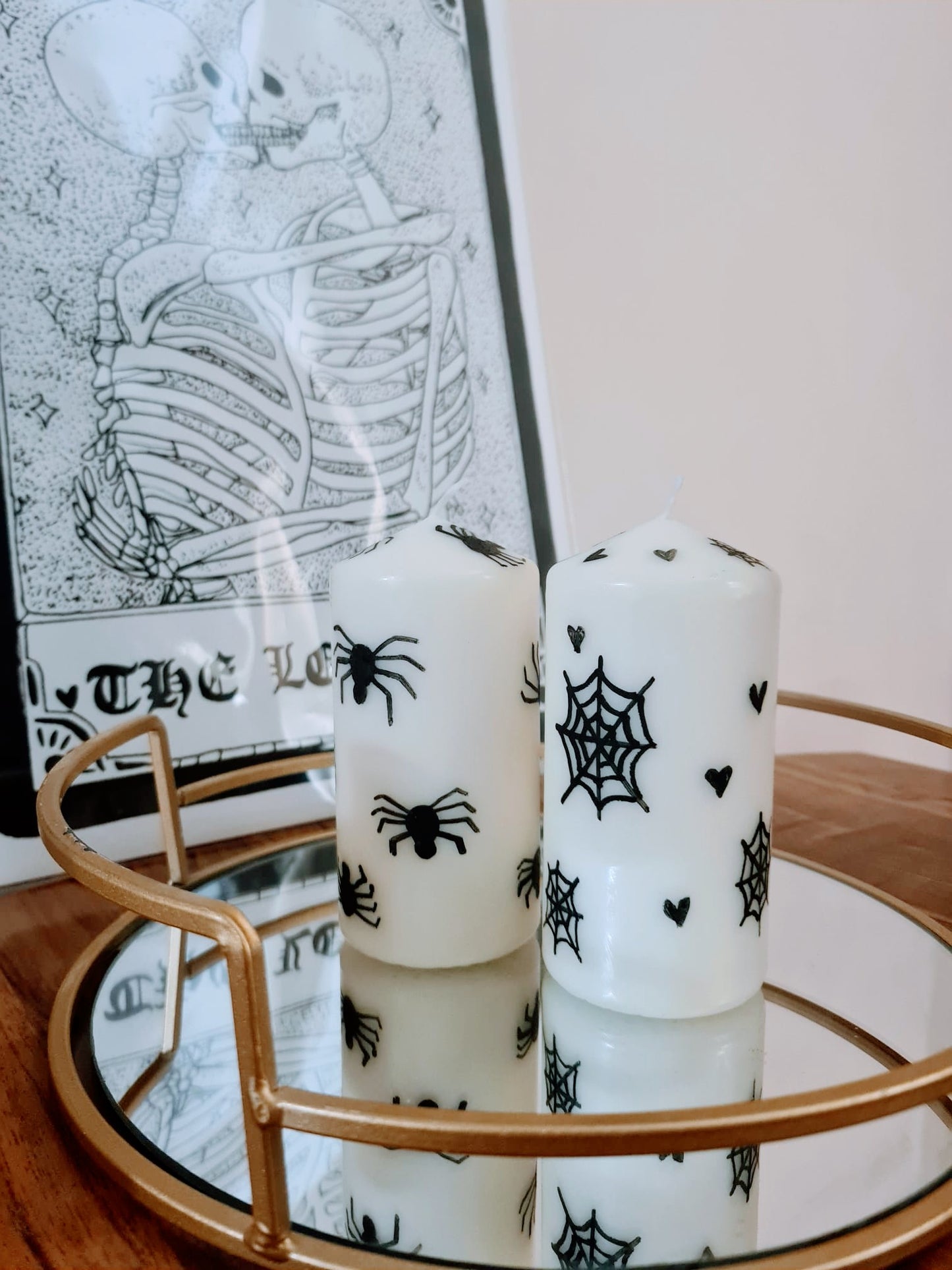 Hand Painted Set of Spooky Pillar Candles