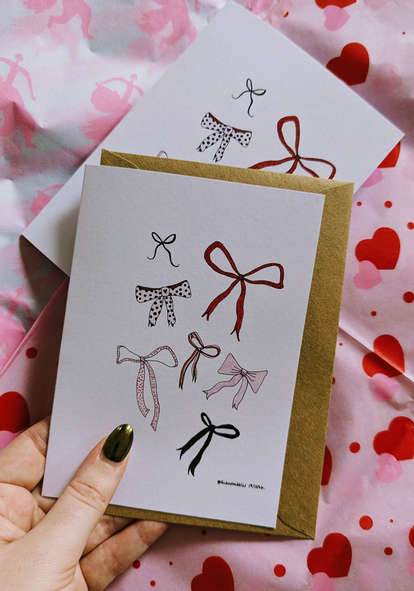 A6 Pink & Red Bows Greeting Card