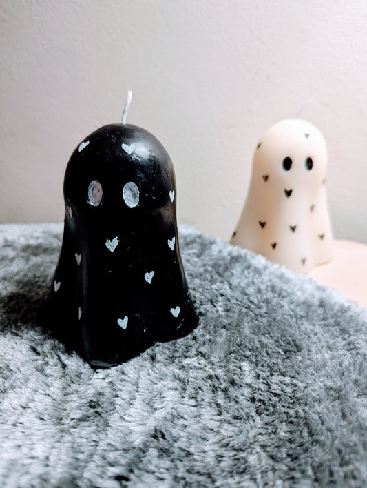 Hand Painted Black & White Ghost Heart Candle