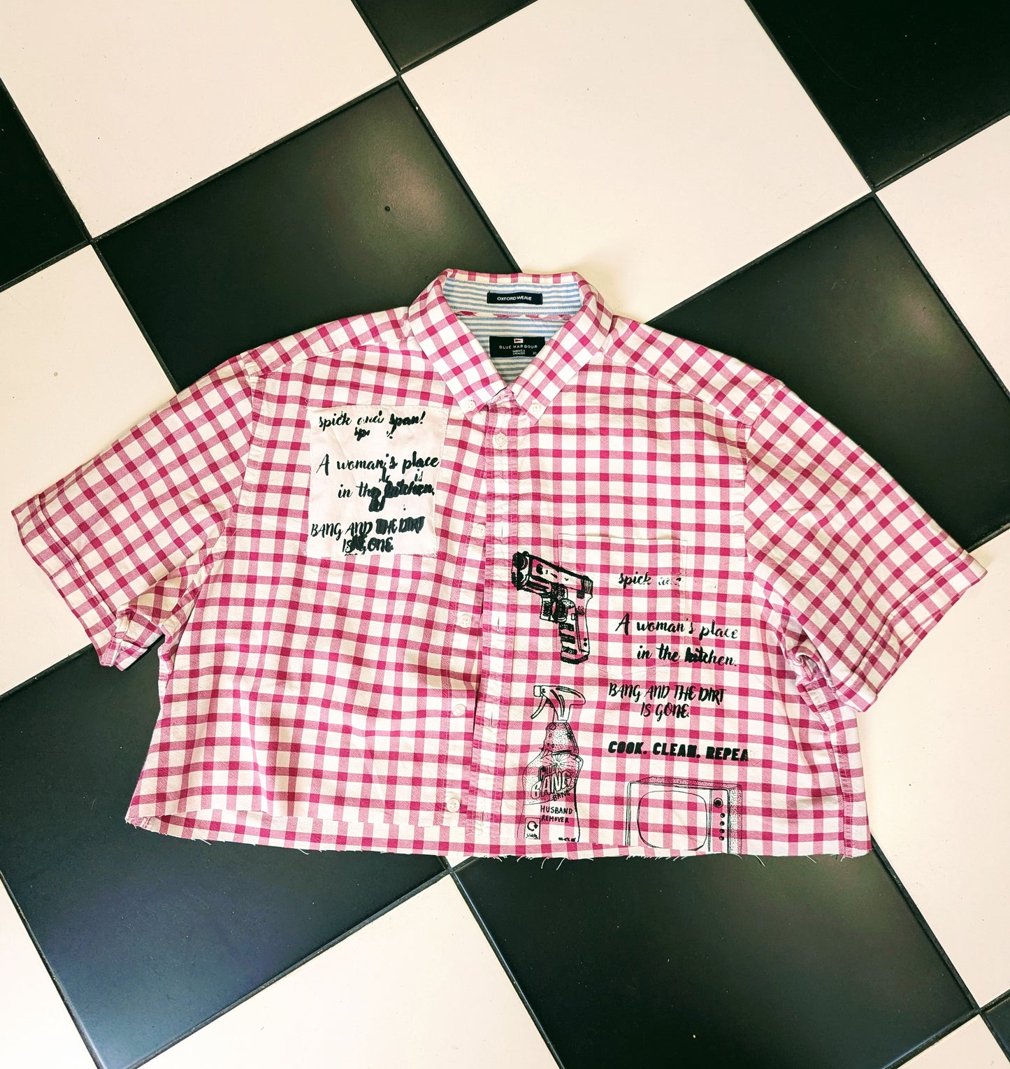 CHECK MATE Pink & White Cropped Shirt