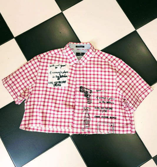 CHECK MATE Pink & White Cropped Shirt