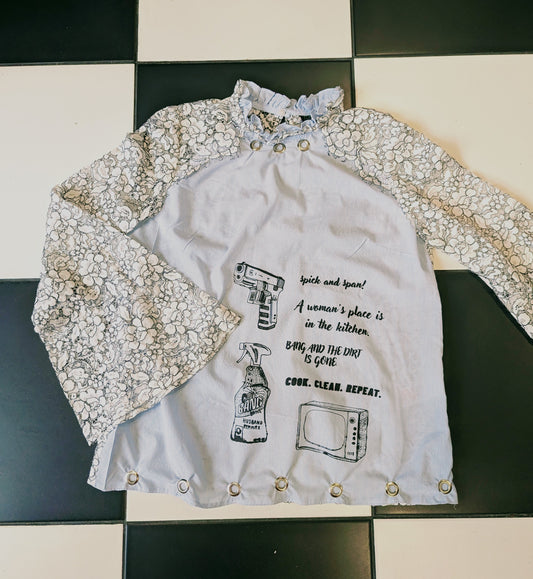 HAIL MARY Baby Blue Bell & White Sleeve Top - Size 10