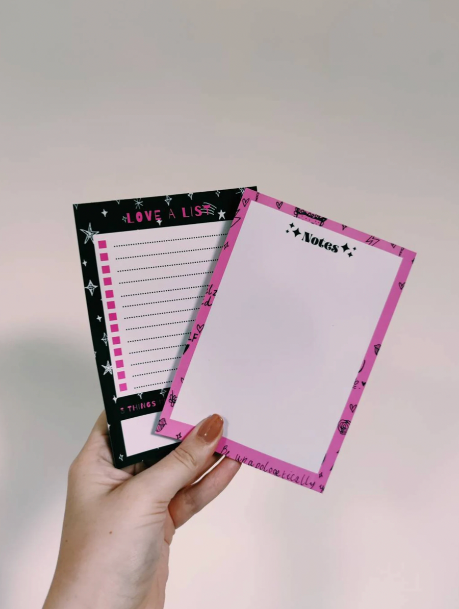 A6 Pink & Black 'To Do List' and 'Notes' (Pad Set of 2)